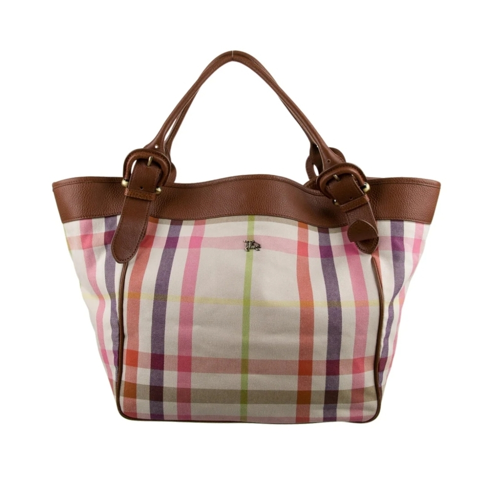 BURBERRY Plaid Canvas and Leather Tote Bag